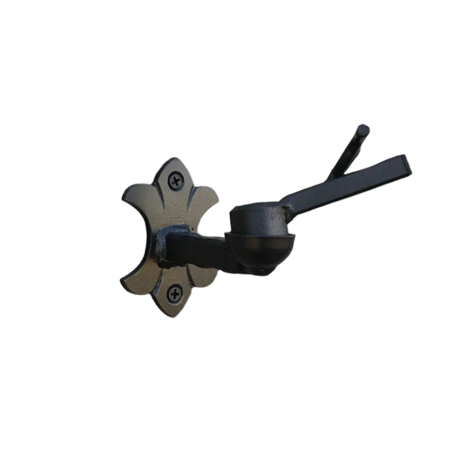 ALT: Black metal bracket made to hold and display trophy skulls with a moveable arm